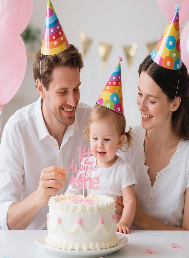 زينة نصف عيد ميلاد للبنات، زينة كعكة عيد ميلاد نصف سنوية على شكل فيونكة وردية لطفلة عمرها 6 أشهر، لوازم حفلات منتصف الطريق إلى عيد ميلادها الأول - Image 5